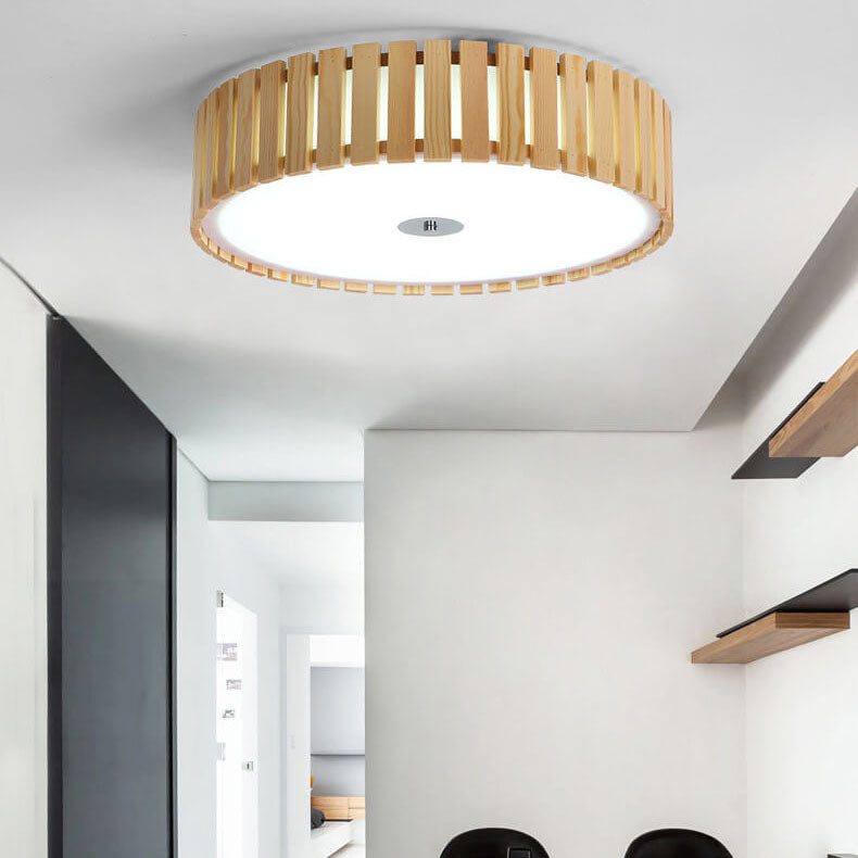 Modern Simple Wooden Cylindrical Flush Mount Ceiling Light