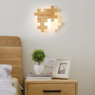 Nordic Wood Puzzles 1-Light LED Wall Sconce Lamp