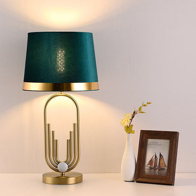 Modern Luxury Fabric Gold Oval Ring Base 1-Light Table Lamp