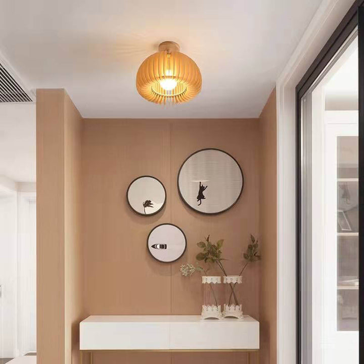 Minimalist Wooden Pumpkin 1-Light LED Semi-Flush Ceiling Light