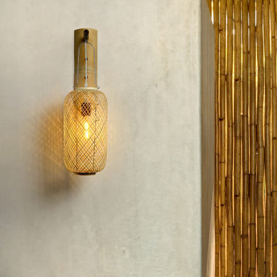 Modern Bamboo Weaving Column Lantern 1-Light  Wall Sconce Lamp