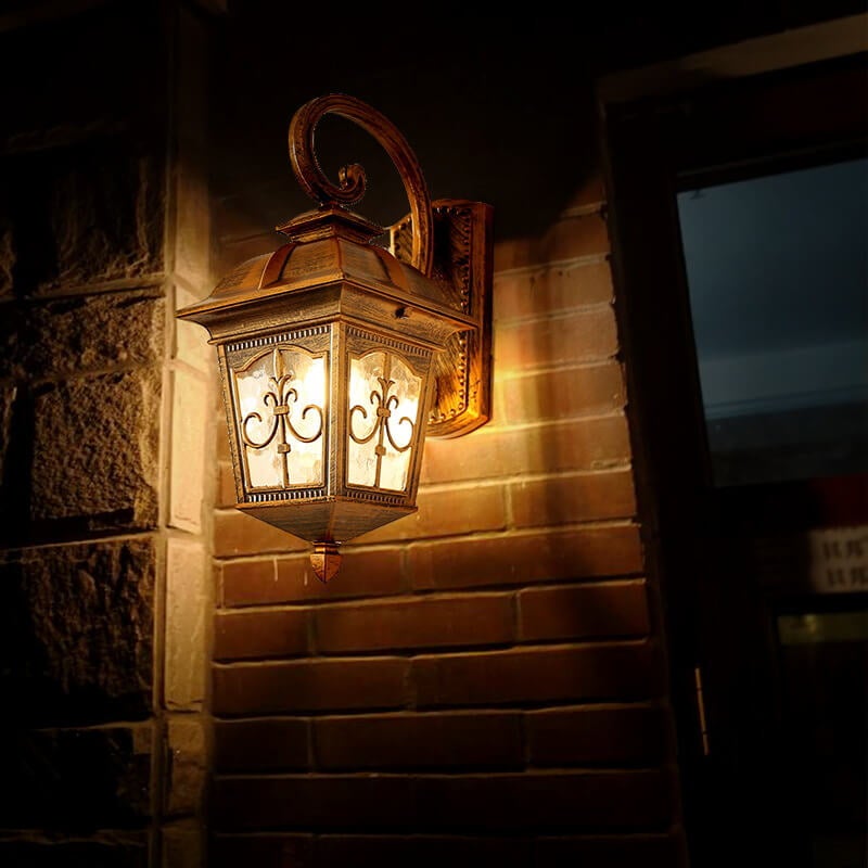 European-style Vintage Square Lantern Outdoor Waterproof Wall Sconce Lamp