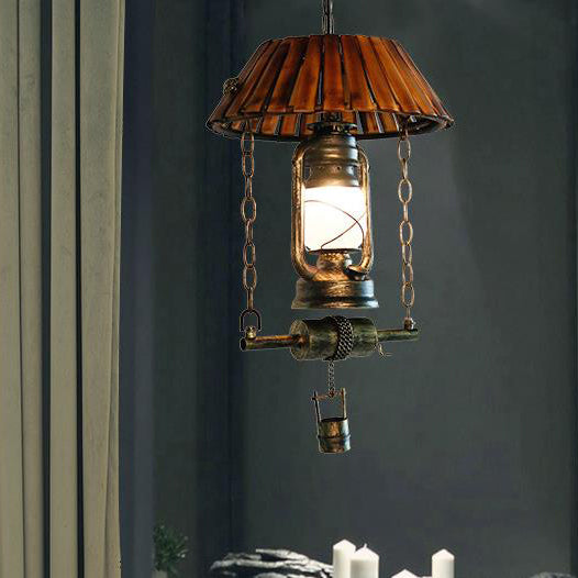 Vintage Kerosene Oil Lamp Bamboo 1-Light Pendant Light