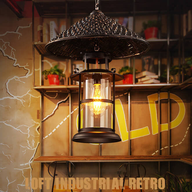 Vintage Industrial Bucket Hat Lantern 1-Light Pendant Light