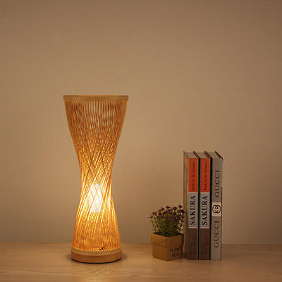 Modern Bamboo Weaving Cylinder 1 -Light Wood Table Lamp
