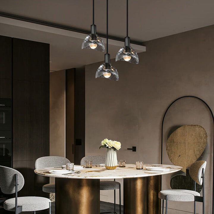 Lampe suspendue LED en cuivre et cristal à dôme créatif et moderne 