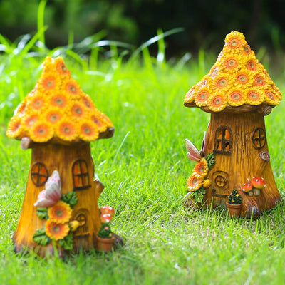 Solar Resin Tree House Outdoor LED Decorative Garden Light