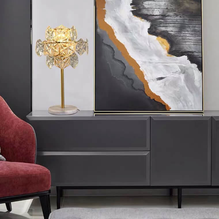 Pantalla de Vidrio Copo de Nieve Moderna Lámpara de Mesa de Base de Mármol de 2 Luces 