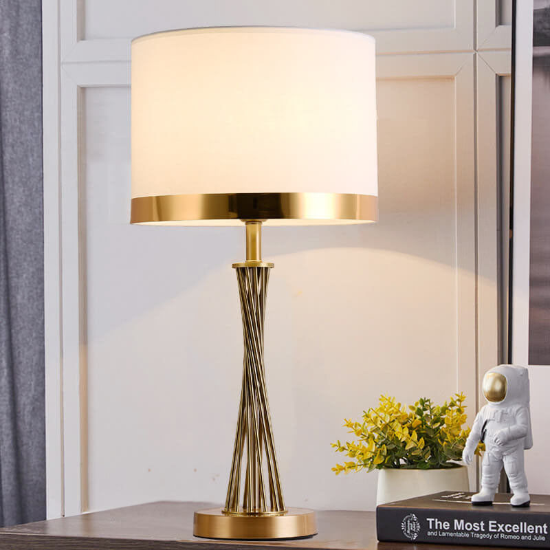 Nordic Fabric Gold Linear Base 1-Light  Table Lamp