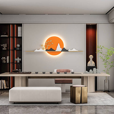 Modern Landscape Metal Leather Round LED Decorative Wall Mural Lamp