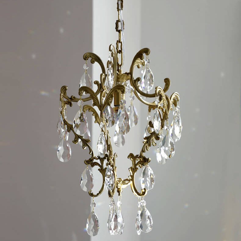 Lámpara colgante elegante de 1 luz de cristal de latón vintage francés 
