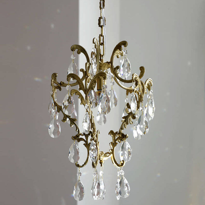 Lámpara colgante elegante de 1 luz de cristal de latón vintage francés 