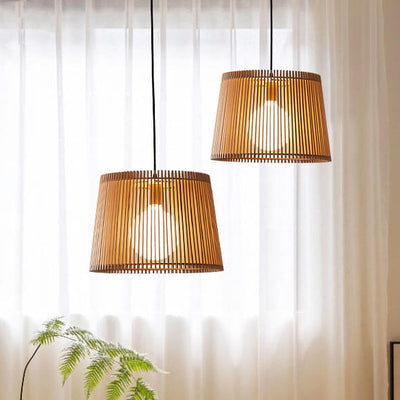 Modern Wood Bucket 1-Light Japanese Pendant Light