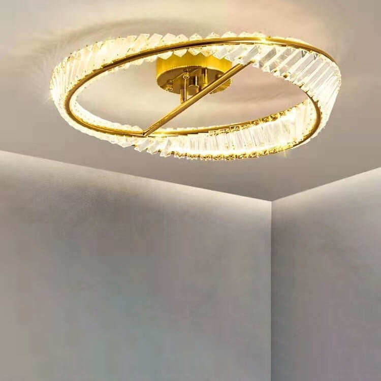 Post-modern Crystal Round LED Semi-Flush Mount Ceiling Light