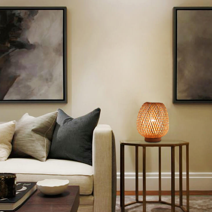 Modern Bamboo Weaving Round 1-Light Decorative Table Lamp