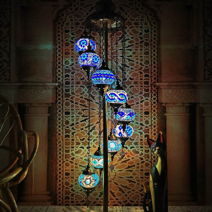 Retro Turkish Moroccan Globe 9-Light Standing Floor Lamp