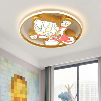 Creative Cartoon Ultraman Round  LED Flush Mount Ceiling Light
