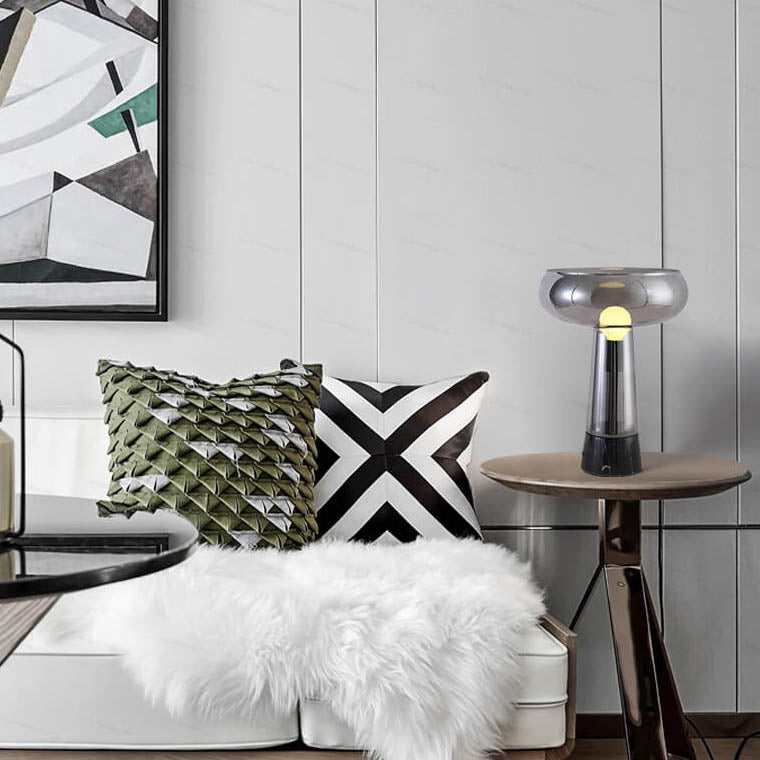 Lampe de table à 1 lumière avec colonne en verre créatif et base en marbre 