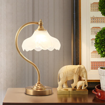 Vintage Brass Glass Petal Shade 1-Light Table Lamp