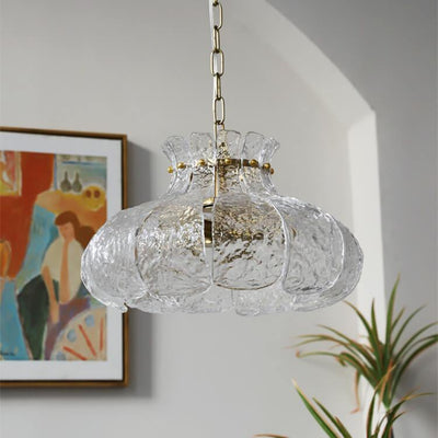 Vintage Ice Melting Glass Pear Shaped 4-Light Chandelier