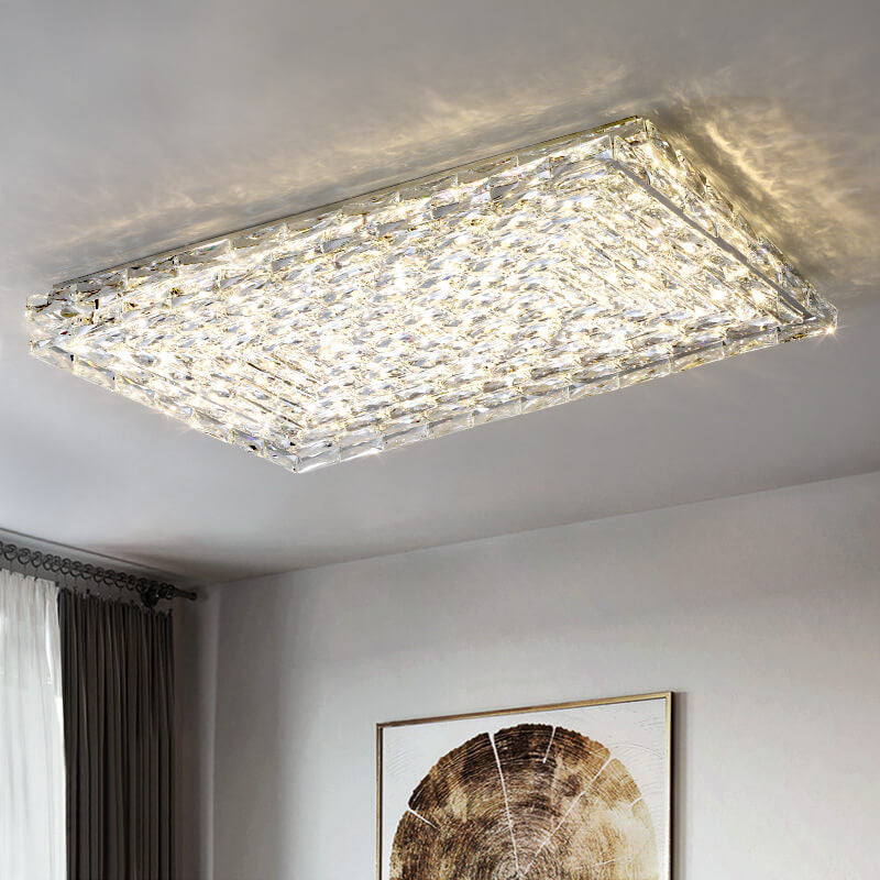 Modern Luxury Crystal Square LED Flush Mount Ceiling Light
