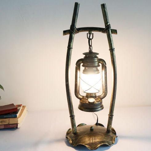 Vintage Antique Kerosene Lamp Iron Glass 1-Light Table Lamp