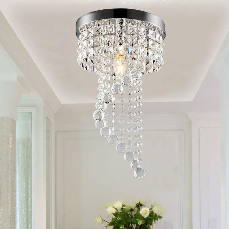 Modern Luxury Round Crystal Hanging 1-Light Flush Mount Ceiling Light
