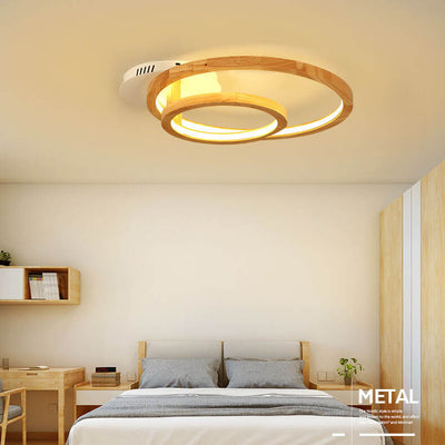 Nordic Wooden 2-Circle Ring LED Flush Mount Ceiling Light