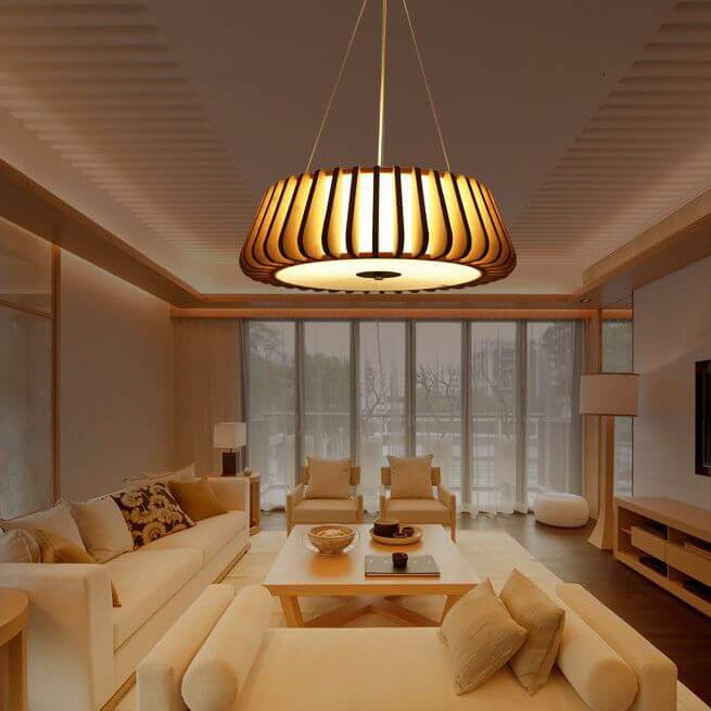 Contemporary Nordic Solid Wood Round Shape 3/4/5 Light Ceiling