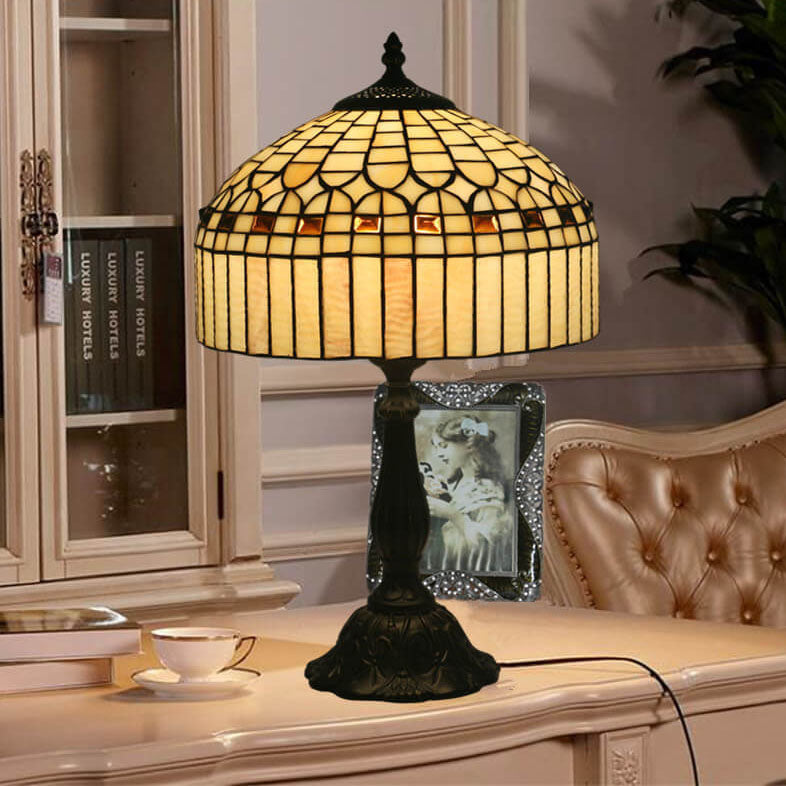 European Tiffany Yellow Baroque Glass 1-Light Table Lamp