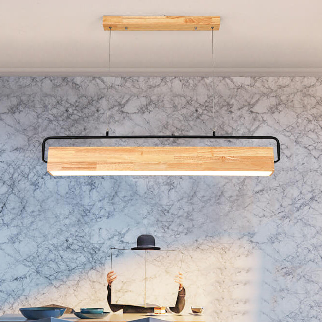 Nordic Minimalist Solid Wood Rectangular LED Chandelier