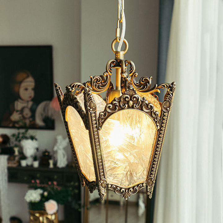 Vintage Messing Eiskristall Glas 1-Licht Pendelleuchte 