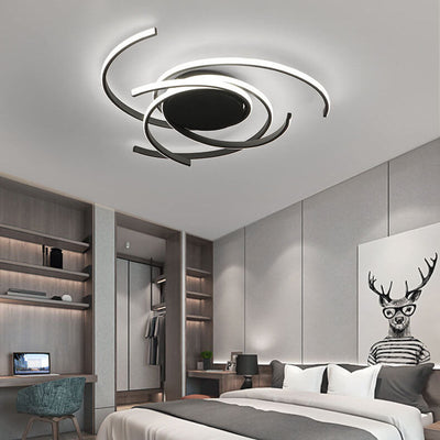 Minimalist Creative Circle Strip Aluminum Semi-Flush Mount Ceiling Light