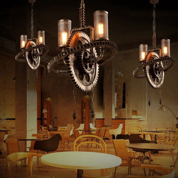 Vintage Industrial Iron Gear Shape 2-Light Chandelier