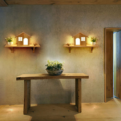 Modern Wooden Small House LED Japanese Decorative Wall Sconce Lamp