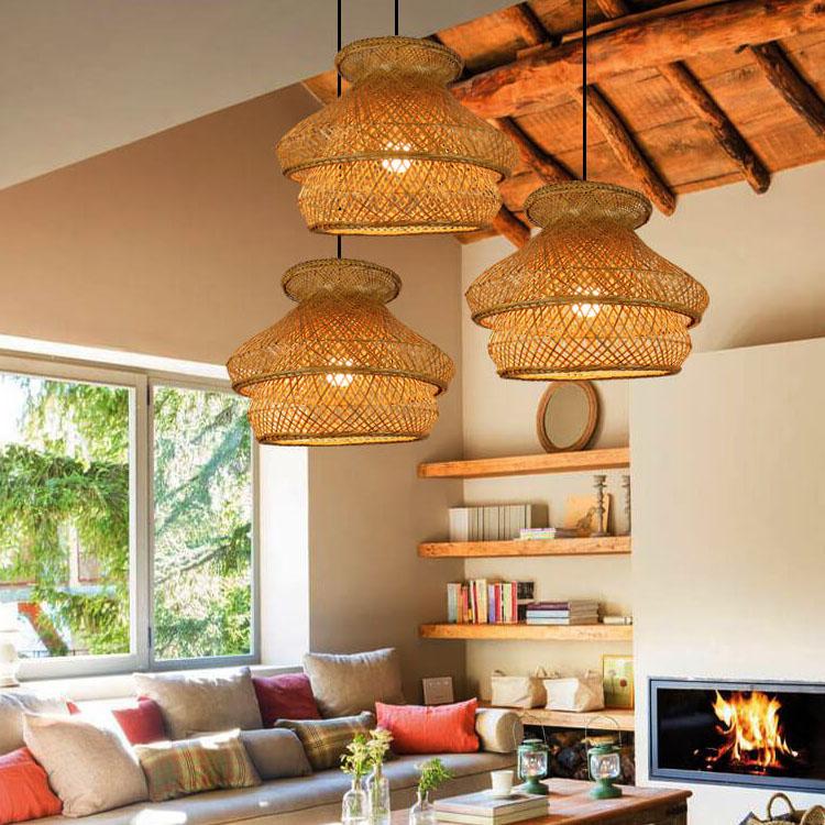 Vintage Bamboo Weaving Multi-Layered Dome 1-Light Pendant Light