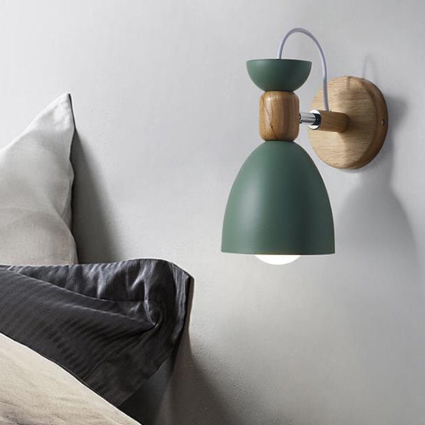 Aplique de pared de 1 luz con base de madera maciza de macaron nórdico 