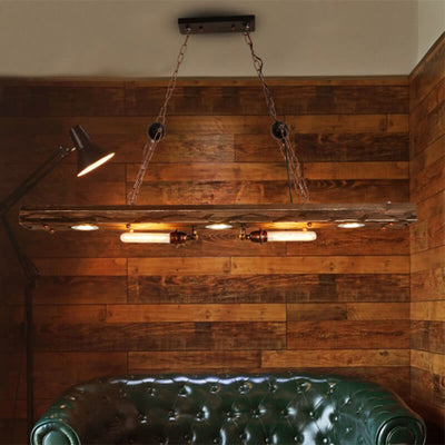 Industrial Retro Wooden Long Track 2-Light Chandelier