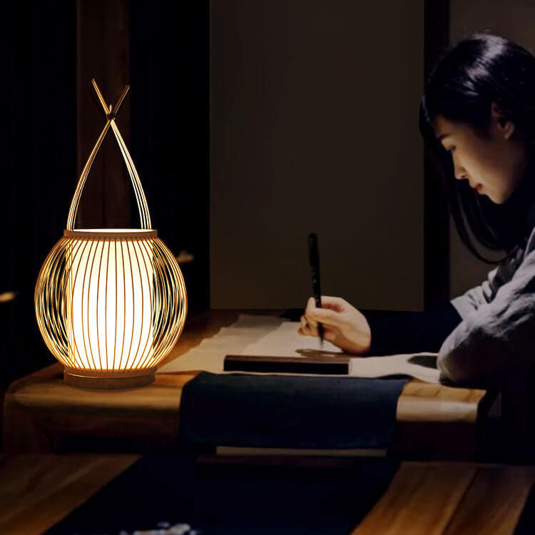 Lampe de Table à 1 Lumière en Tissage de Bambou Moderne 