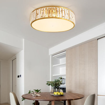 Modern Brass Crystal Round 3/4 Light Flush Mount Ceiling Light