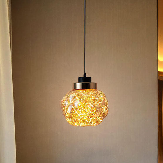 Lampe suspendue LED à 1 lumière en pot de perles de verre créative et moderne 