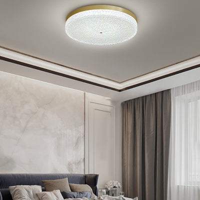 Modern Glass Brass Round LED Flush Mount Ceiling Light