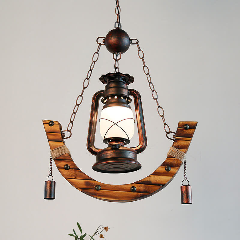 Lámpara de Caballo de Tejido de Bambú Vintage 1-Luz Lámpara Colgante de Queroseno 