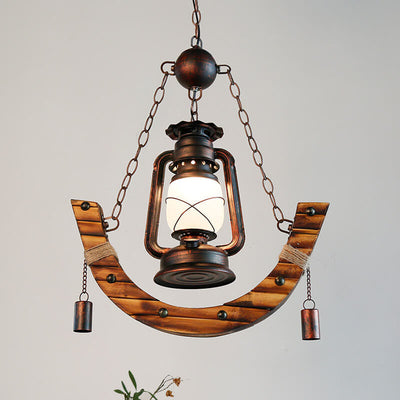 Vintage Bamboo Weaving Horse Lamp 1-Light Kerosene Pendant Light