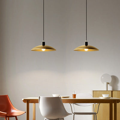 Minimalist Brass Flat Dome Shade 1-Light Pendant Light