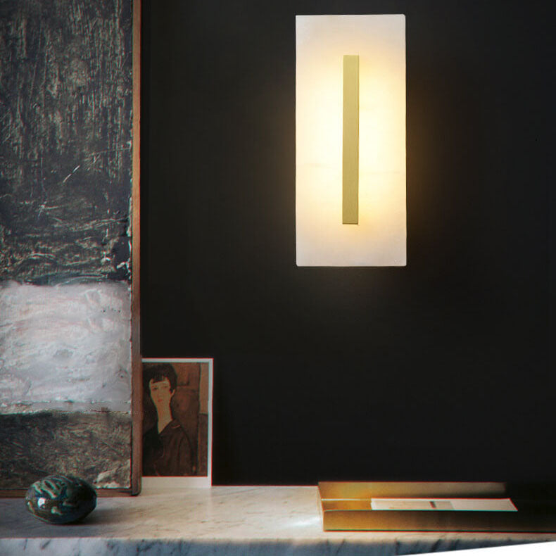 Lampe murale à LED 1 lumière en laiton carré en marbre chinois de luxe 