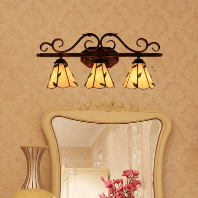 Applique murale en verre teinté à motif feuille Tiffany européenne à 3 lumières 