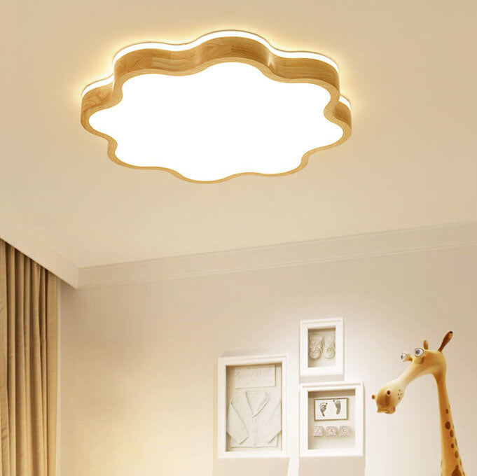 Luz de techo LED montada al ras de madera con forma de flor nórdica 