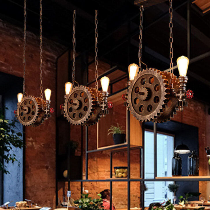 Industrial Gear Wheel Wrought Iron 2-Light Chandelier