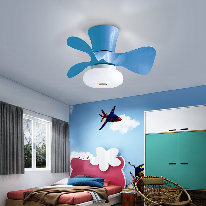 Nordic Macaron Metal LED Semi-Flush Mount Ceiling Fan Light